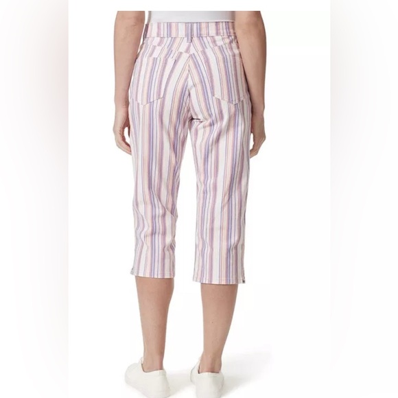 GLORIA VANDERBILT Amanda Capri SIZE 6Ribbon Pink Stripe Cropped Denim Pant NWT - Picture 2 of 8
